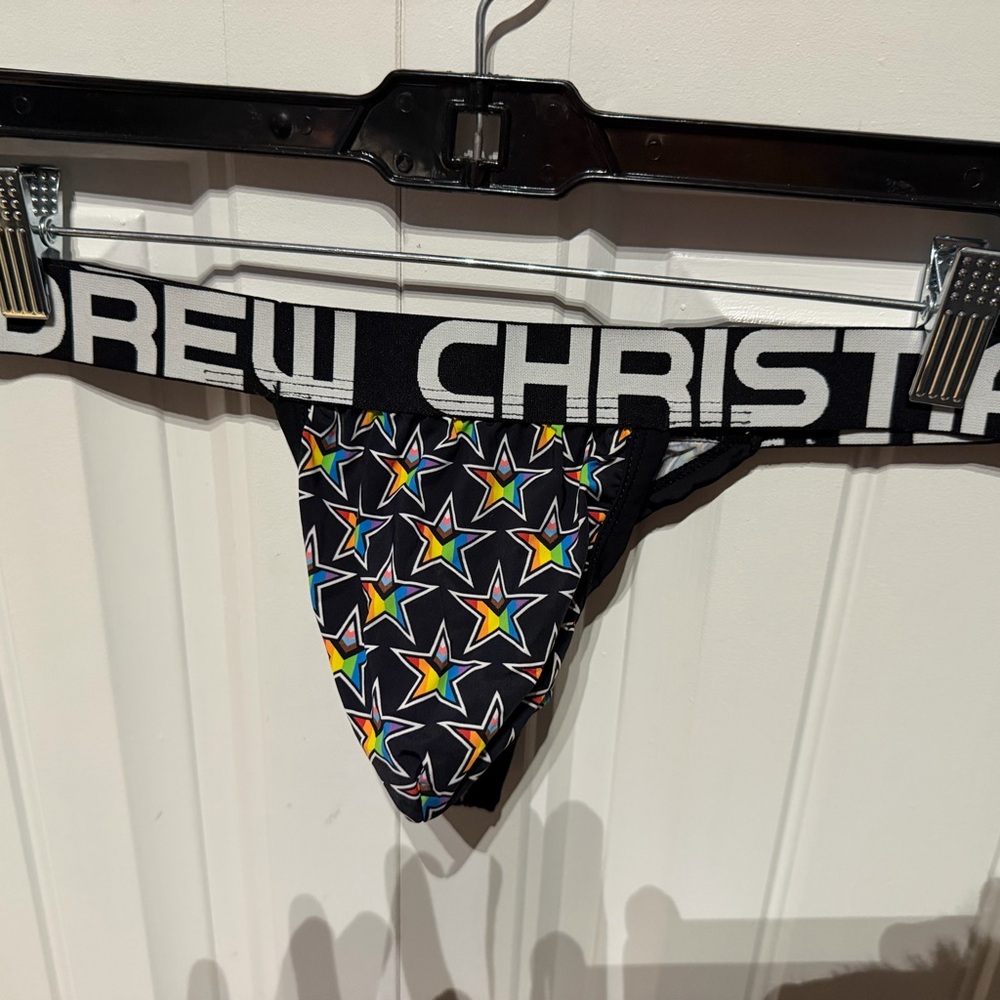 Andrew Christian Star Pattern Y-Back Thong Black and Multicolor